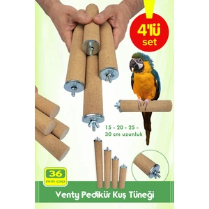 Venty 4'lü Pedikür Papağan Tüneği Çapı 36 mm | Macaw | Kakadu | Jako | Amazon | İskender | Kumlu Tünek - Zımpara Tünek