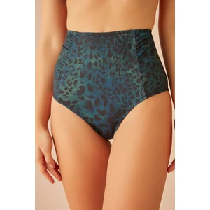 Yüksek Bel Pileli Desenli Bikini Alt