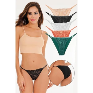 Kadın Ipli Dantelli Slip 5li  Külot Set Karışık Renkler KTS3063
