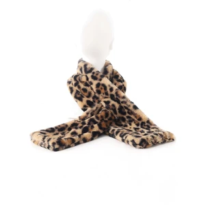 Leopar Desenli Suni Kürk Peluş Kaşkol Boyunluk Atkı Kadın Sonbahar Kış