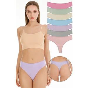 Kadın Fitilli Brazilian Tanga 7 Li Paket Set - Açık Renk