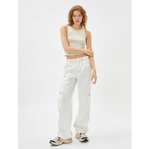 Kargo Pantolon Beli Bağcıklı Büyük Cepli Düğmeli Pamuklu