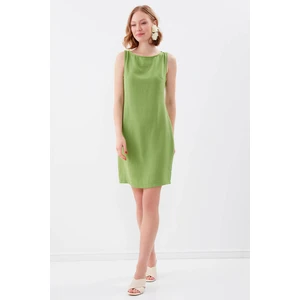 Sıfır Kol Viskon Keten Elbise