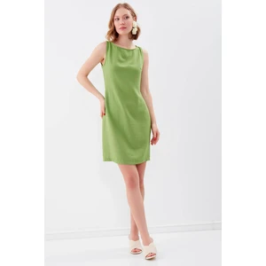 Sıfır Kol Viskon Keten Elbise