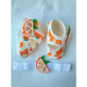 Masal Baby Kids Kız Bebek Yenidoğan Hediyelik Portakallı Bandanalı Bebek Patik