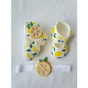 Masal Baby Kids Kız Bebek Limonlu Yenidoğan Hediyelik Limonlu Bandanalı Bebek Patik