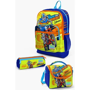 Coral High Kids Fosforlu Sarı Saks Motorsiklet Desenli 3’lü Okul Çanta Seti SET0123742