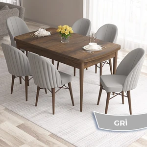 Concept Ves Serisi 80X132 Mdf Açılabilir Barok Ahşap Desen Mutfak Masa Takımı 6 Sandalye
