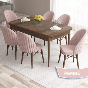Concept Ves Serisi 80X132 Mdf Açılabilir Barok Ahşap Desen Mutfak Masa Takımı 6 Sandalye