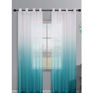 Petrol Yeşil Rustik Kuşgözü Tül Perde Degrade Renk Geçişli Tül