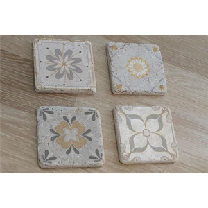 Çiçekli Desenler Doğal Taş Bardak Altlığı 4'lü Set - Natural Stone Coasters