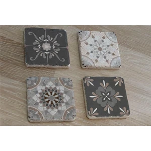 Çiçekli Desenler Doğal Taş Bardak Altlığı 4'lü Set - Natural Stone Coasters