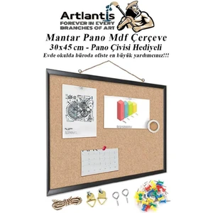Mantar Pano Mdf Çerçeve 30X45 cm 1 Adet Harita Çivisi Hediyeli Duvara Monte Mantar Çerçeve Evde Okulda Büroda Ofiste
