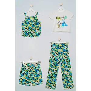 For You Kids 4'lü Tshirt Bluz Pantolon Şort Yeşil Takım S27735