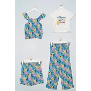 For You Kids 4'lü Bluz Tshirt Pantolon Şort Sarı Takım S27739