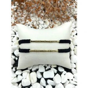 Eka Tasarım Hematit Doğal Taş Örgülü Mors Alfabesi Çift Sevgili Bilekliği