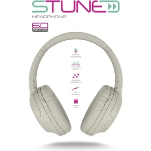 Stune Kulaküstü Bej Bluetooth Kulaklık Hafıza Kartı 6d Sound 18 Saat Kullanım Süresi