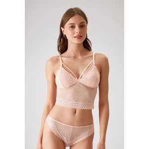 Pierre Cardin 4831 Kadın Pedli Balensiz Dantelli Bralet Sütyen Külot Takım-Somon