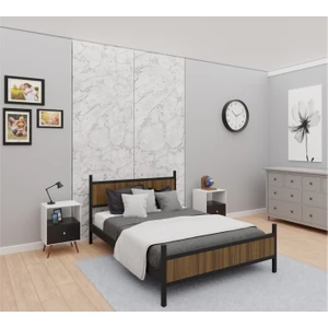 GM 305 MODERN ÇİFT KİŞİLİK AHŞAP METAL SİYAH CEVİZ KARYOLA 160X200