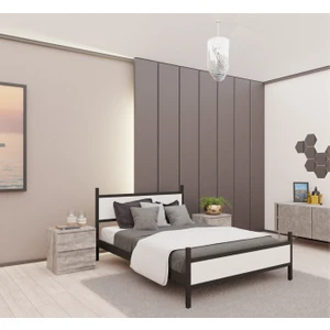 GM 305 MODERN ÇİFT KİŞİLİK AHŞAP METAL SİYAH BEYAZ KARYOLA 160X200