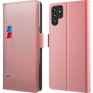 Samsung Galaxy S22 Ultra 5g Pu Deri Akıllı Telefon Kılıf Kartı Tutucu Stand Çift Manyetik Toka Anti-Drop Koruyucu Cep Telefonu Kapak Makyaj Aynalı (Yurt Dışından)