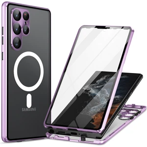 Samsung Galaxy S22 Ultra 5g Telefon Kılıfı Mat Pc+ Metal+ Çift Taraflı Temperli Cam Manyetik Kapak (Yurt Dışından)
