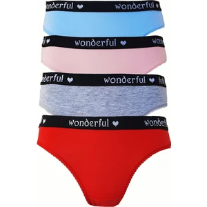 Hepsine Rakip 4lü Kadın Yazılı Pamuklu Bikini Külot Renkli Spor Iç Çamaşırı