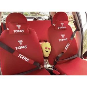 Tofaş Logolu 12 Parça Oto Koltuk Penye Kılıf Seti ( Ön Arka Kılıf Set+2 Boyun Yastık+2 Kemer Kılıf+Emoji Yastık+2 Koku)