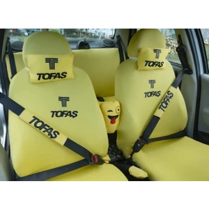 Tofaş Logolu 12 Parça Oto Koltuk Penye Kılıf Seti ( Ön Arka Kılıf Set+2 Boyun Yastık+2 Kemer Kılıf+Emoji Yastık+2 Koku)