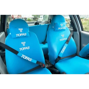 Tofaş Logolu 12 Parça Oto Koltuk Penye Kılıf Seti ( Ön Arka Kılıf Set+2 Boyun Yastık+2 Kemer Kılıf+Emoji Yastık+2 Koku)