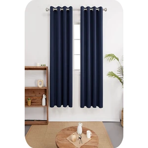 Lacivert Rustik Perde Kuşgözü Halkalı Boru Perdesi  Halka Dekoring Perde