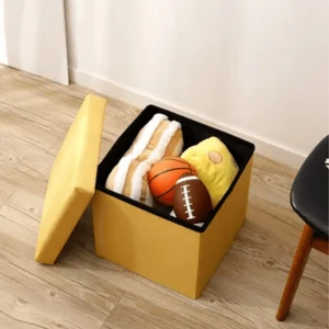 Süet Kumaş Puf Fonksiyonlu Saklama Kutusu 33CM - Sarı