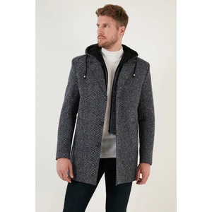 Çıkarılabilir Kapüşonlu Kırçıllı Slim Fit Kaşe Kaban Erkek KABAN 5841013