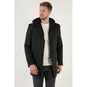 Çıkarılabilir Kapüşonlu Kırçıllı Slim Fit Kaşe Kaban Erkek KABAN 5841013