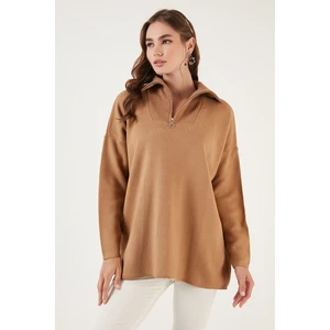 Yarım Fermuarlı Oversize Triko Kazak Bayan Kazak 4616079
