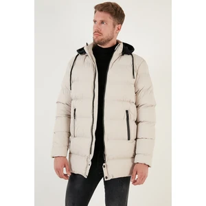 Slim Fit Suya ve Rüzgara Dayanıklı Çıkarılabilir Kapüşonlu Şişme Mont Erkek Mont 649009