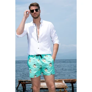Desenli Deniz Şortu Belden Bağlamalı Cepli Mayo Short Erkek Mayo Short 380M537