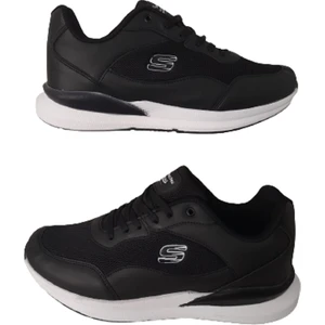 Erkek Siyah-Beyaz Kaymaz Taban Ultra Hafif Bağcıklı Günlük Spor Ayakkabı