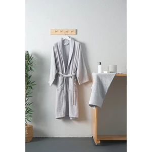 Tuwa Unisex Pamuklu L Beden Tekli Bornoz Seti - Gri