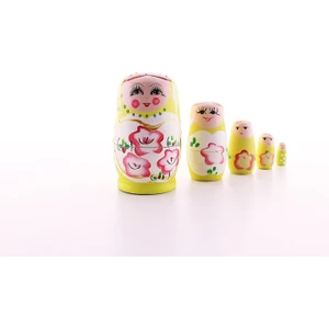 Deco Elit Ahşap Tombul Iç Içe Matruşka Bebek Sarı Set 5li Büyük Boy