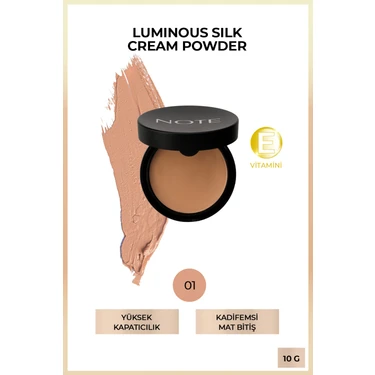 Note Cosmetics NOTE Luminous Silk Cream Powder 01 Beige Renkli Yüksek Kapatıcılık Özellikli Mat