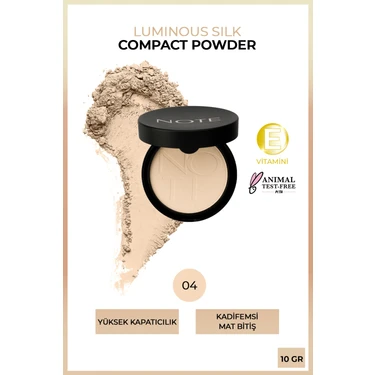 Note Cosmetics NOTE Luminous Silk Compact Powder 04 Sand Mat Bitişli Yüksek Kapatıcılık 10 GR Toz
