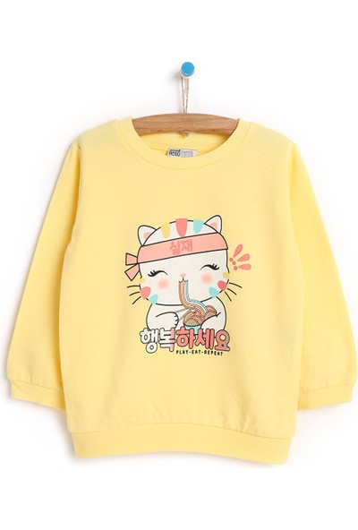 Hello Baby Basic Kedicik Desenli Sweatshirt Kız Bebek