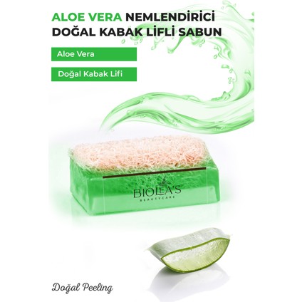 Doğal Kabak Lifli Aloe Vera Özlü El Yapımı Sabun 110 gr – Nemlendirici, Arındırıcı ve Bitkisel Peeling