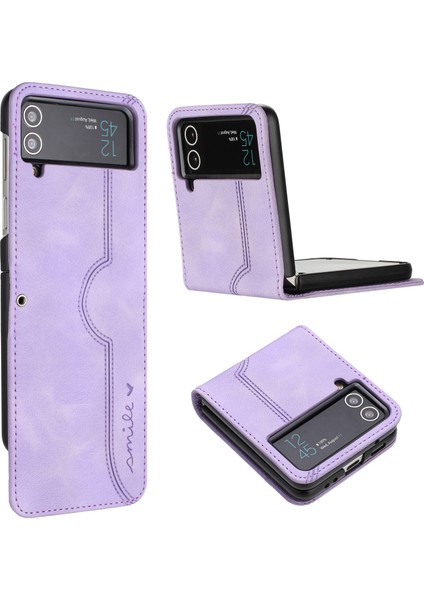 YX0030 Samsung Galaxy Z Flip4 5g Için Deri Kapak, Baskılı Desen Ince Uygun Koruyucu Telefon Vaka Doğru Mor Mor (Yurt Dışından)