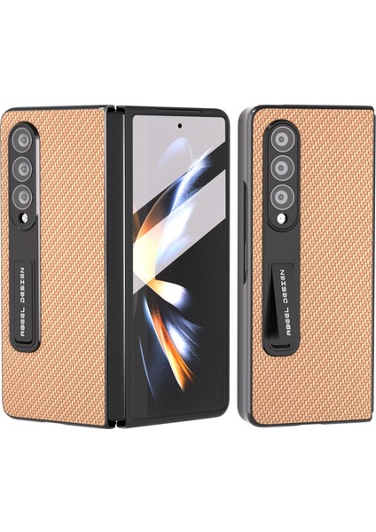 Samsung Galaxy Z Fold4 5g Karbon Fiber Doku Şok Geçirmez Kasa Pu Deri+Pc Kickstand Telefon Kapağı Temperli Cam Film (Yurt Dışından)