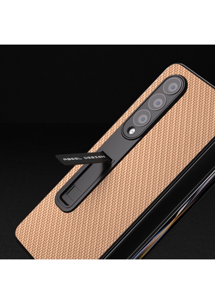 Samsung Galaxy Z Fold4 5g Karbon Fiber Doku Şok Geçirmez Kasa Pu Deri+Pc Kickstand Telefon Kapağı Temperli Cam Film (Yurt Dışından) modelleri