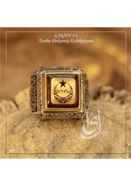 Islam Usta Tasarımı Türk Yazılı Hilal Ay Girift Model 1 Gümüş Erkek Yüzük