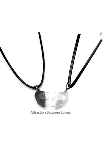 Gri Siyah Iki Adet Mıknatıslı Çift Kalp Sevgili Metal Kolye Takı fiyatları