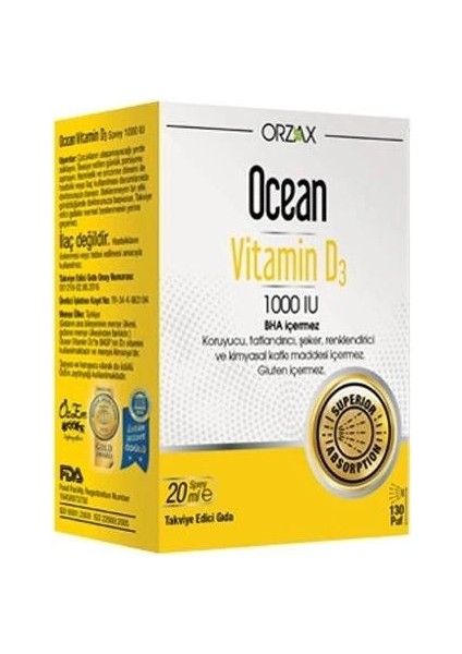 Ocean Vitamin D3 1000 Iu Sprey 20ML